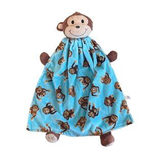 fat rat family satin brown  monkey  BABY BLANKET security lovey 21" zebra Blue